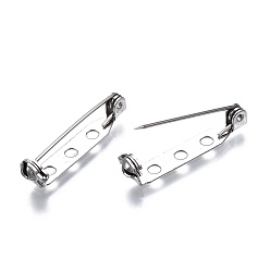 Stainless Steel Color 201 Stainless Steel Brooch Pin Back Safety Catch Bar Pins, with 2 Holes, Stainless Steel Color, 27x4.5x6mm, Hole: 2mm, Pin: 0.5mm
