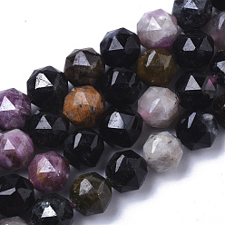Tourmaline Natural Tourmaline Beads Strands, Faceted, Star Cut Round Beads, 6~7mm, Hole: 0.8~0.9mm, about 31~33pcs/Strand, 7.40 inch7.72 inch(18.8~19.6cm)