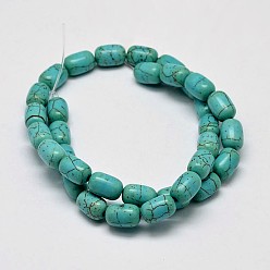 Turquoise Brins de perles turquoise synthétiques en baril teint, turquoise, 12x8mm, Trou: 1mm, Environ 31 pcs/chapelet, 15.7 pouce