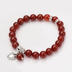 Carnelian Natural  Carnelian(Dyed & Heated) Beaded Bracelets, with Alloy Findings, 56mm