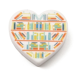 Book Heart Silicone Focal Beads, Chewing Beads For Teethers, DIY Nursing Necklaces Making, Book, 26x28x8mm, Hole: 2mm