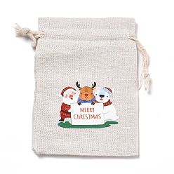 Word Christmas Cotton Cloth Storage Pouches, Rectangle Drawstring Bags, for Candy Gift Bags, Merry Christmas, Word, 13.8x10x0.1cm
