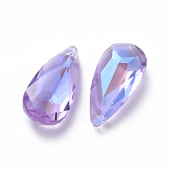 Violet Glass Rhinestone Pendants, Faceted, Teardrop, Violet, 23.5x12x6.5mm, Hole: 1.5mm
