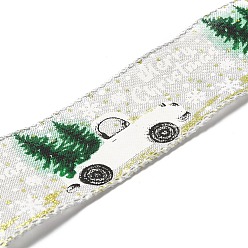 WhiteSmoke Christmas Theme Polyester Imitation Linen Ribbon, for Christmas Crafts Decoration, Car Pattern, WhiteSmoke, 2 inch(50mm), about 5m/1pc