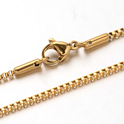 Golden 304 Stainless Steel Box Chain Venetian Chain Necklaces, with Lobster Claw Clasps, Golden, 23.6 inch(60cm), 1.4mm