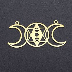 Oro Chapado de iones (ip) 201 colgantes de conector de acero inoxidable, enlaces de diosa de la luna triple cortados con láser, religión, plano y redondo con estrella de david, dorado, 22x47x1 mm, agujero: 1.5 mm