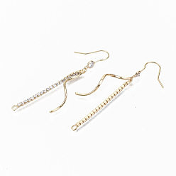 Real 18K Gold Plated Brass Micro Pave Clear Cubic Zirconia Earring Hooks, Ear Wire, Nickel Free, Real 18K Gold Plated, 67mm, Hole: 2mm, 21 Gauge, Pin: 0.7mm