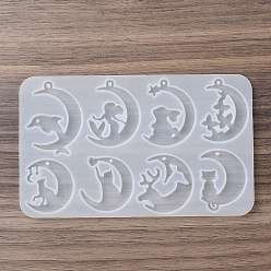 White Moon with Animal DIY Pendant Silicone Molds, Resin Casting Molds, for UV Resin, Epoxy Resin Jewelry Making, White, 87x142.5x4mm, Hole: 1.5~3mm, Inner Diameter: 31.5~45x27~33mm