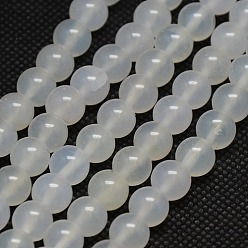 Blanc Perles rondes en agate naturelle brin, teint, blanc, 8mm, Trou: 1mm, Environ 48 pcs/chapelet, 15.55 pouce