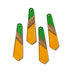 Orange Pendentifs en résine opaque et bois de noyer, charmes de cravate hexagone, orange, 49x12x3mm, Trou: 2mm