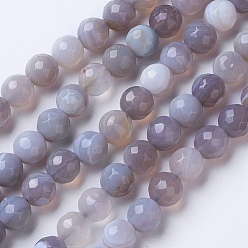 Silver Natural Banded Agate Beads Strands, Dyed & Heated, Faceted, Grade A, Round, Silver, 6mm, Hole: 1mm, about 62pcs/strand, 14.9 inch(38cm)