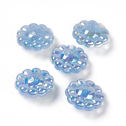 Cornflower Blue UV Plating Acrylic European Beads, Large Hole Beads, with Glitter Powder, AB Color, Flower with Smiling Face, Cornflower Blue, 23.5x24x12mm, Hole: 4mm