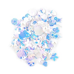 Light Blue Plastic Paillette Beads, Sequin Beads, Mixed Shapes, Light Blue, 4~19x4~13x0.1mm, Hole: 1~3.9mm