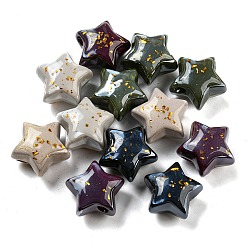 Couleur Mélangete Perles acryliques opaques, une feuille d'or, étoiles, couleur mixte, 21.6x12.4mm, Trou: 3.4mm
