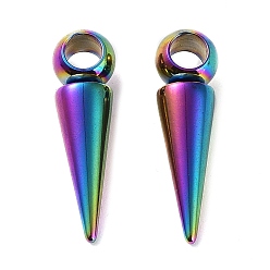 Rainbow Color Ion Plating(IP) 304 Stainless Steel Pendants, Cone Charm, Rainbow Color, 21x5.5mm, Hole: 3.2mm