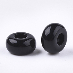 Noir Perles européennes opaques acrylique, Perles avec un grand trou   , rondelle, noir, 13x7mm, trou: 5 mm, environ 700 pcs / 500 g