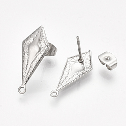 Stainless Steel Color 304 Stainless Steel Stud Earring Findings, with Loop and Ear Nuts/Earring Backs, Cone, Stainless Steel Color, 21.5x9mm, Hole: 1.2mm, Pin: 0.7mm
