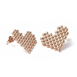Rose Gold Ion Plating(IP) 304 Stainless Steel Heart Stud Earrings for Women, Rose Gold, 18x20mm, Pin: 0.8mm