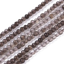 Smoky Quartz Natural Smoky Quartz Beads Strands, Gradient Style, Round, Faceted, 3mm, Hole: 0.6mm, about 119~140pcs/Strand, 15.35~15.75 inch(39~40cm)