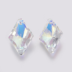 Crystal AB K9 Glass Rhinestone Pendants, Imitation Austrian Crystal, Faceted, Rhombus, Crystal AB, 27x17x8.5mm, Hole: 1.6mm
