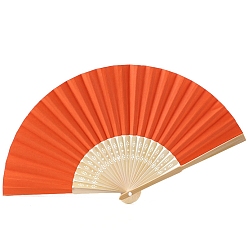 Naranja Rojo Bambú con abanico plegable de papel en blanco., ventilador de bambú de bricolaje, para la decoración del baile de la boda del partido, rojo naranja, 210 mm