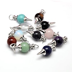 Mixed Stone Platinum Tone Zinc Alloy Natural & Synthetic Mixed Stone Pendants, Lead Free & Nickel Free, 41~43x18mm, Hole: 5.5mm