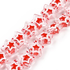 Roja Hilos de abalorios de murano hechos a mano, estrella, rojo, 11.5x12.5x6 mm, agujero: 0.7 mm, sobre 33 unidades / cadena, 14.57'' (37 cm)
