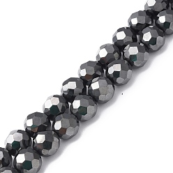 Hematite Plated Synthetic Non-magnetic Hematite Beads Strands, Faceted, Round, Hematite Plated, 10mm, Hole: 1.2mm, about 41pcs/strand, 16.22 inch(41.2cm)
