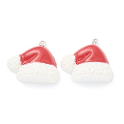 White Resin Pendants, for Christmas Festival, with Platinum Iron Peg Bail, Christmas Hat, White, 27x30x8mm, Hole: 2mm