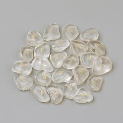 Quartz Crystal Natural & Synthetic Gemstone Cabochons, Carved Runes/Futhark/Futhorc, 19~31x13~24x7~20mm, 25pcs/set