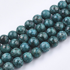 Cyan Foncé Brins de perles de bronzite naturelle et de turquoise synthétique assemblés, teint, ronde, dark cyan, 8~8.5mm, Trou: 1mm, Environ 50~51 pcs/chapelet, 16.1 pouce