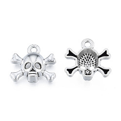 Antique Silver Tibetan Style Alloy Charms, Cadmium Free & Lead Free, Skull, Antique Silver, 14x15x4mm, Hole: 1.8mm, about 1000pcs/1000g