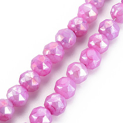 Orchid Electroplate Glass Beads Strands, Faceted, Round, Orchid, 7.5x8mm, Hole: 1.2mm, about 50pcs/strand, 14.76 inch(37.5cm)