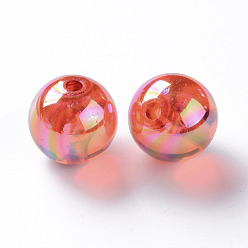 Rouge Orange Perles acryliques transparentes, de couleur plaquée ab , ronde, rouge-orange, 16x15mm, Trou: 2.8mm, environ220 pcs / 500 g