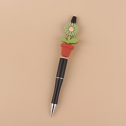 Dark Sea Green Plastic Ball-Point Pen, Beadable Pen, for DIY Personalized Pen, with Silicone Flower Pot, Dark Sea Green, 140mm