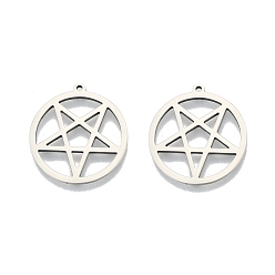 Stainless Steel Color 201 Stainless Steel Pendants, Hollow, Ring with Star, Stainless Steel Color, 27x25x1.5mm, Hole: 1.4mm