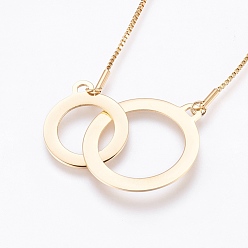 Golden 304 Stainless Steel Pendant  Necklaces, Ring with Ring, Golden, 24.4 inch(62cm), 1mm
