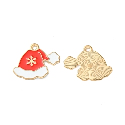 Red Christmas Alloy Enamel Pendants, Light Gold, Hat Charm, Red, 17.5x22x1mm, Hole: 1.8mm