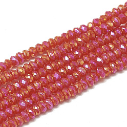 Rouge Galvanoplastie opaques couleur unie perles de verre brins, facette, rondelle, rouge, 2.5x1.5mm, Trou: 0.8mm, Environ 160~165 pcs/chapelet, 13.78 pouces ~ 14.17 pouces (35~36 cm)