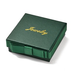 Dark Green Square & Word Jewelry Cardboard Jewelry Boxes, with Bowknot & Sponge, for Earring, Ring, Necklace and Bracelets Gifts Packaging, Dark Green, 9.5x9.3x3.4cm, Inner Size: 8.4x8.4cm