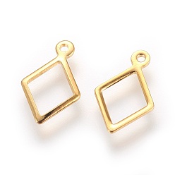 Golden 304 Stainless Steel Charms, Rhombus, Golden, 14x9x1mm, Hole: 1mm