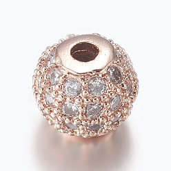 Clair Micro en laiton pavent des perles cubes de zircone, ronde, or rose, clair, 12mm, Trou: 2.5mm