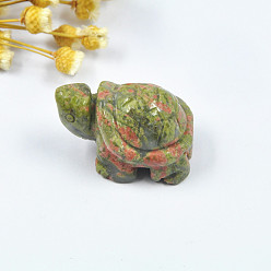 Unakite Décorations d'affichage naturel unakite, ornement feng shui tortue pour la longévité, pour bureau à domicile, 38~42x25~27x20mm