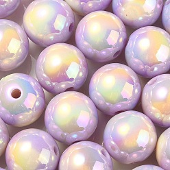 Pourpre Moyen Placage uv perles acryliques irisées arc-en-ciel, ronde, support violet, 16x15mm, Trou: 3mm