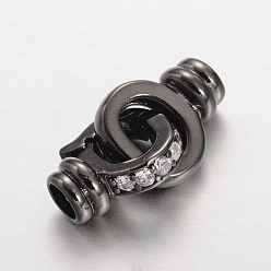 Gunmetal Brass Micro Pave Cubic Zirconia Interlocking Clasps, Cadmium Free & Lead Free, Gunmetal, 23x11x6mm, Hole: 4mm