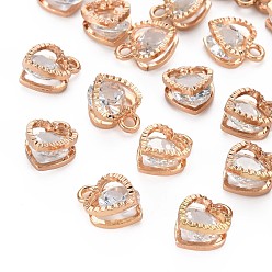 Light Gold Heart Alloy Charms, with Cubic Zirconia, Light Gold, 12x8.5x5mm, Hole: 1mm