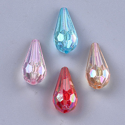 Couleur Mélangete Perles acryliques transparentes, couleur ab , facette, larme, couleur mixte, 25x11x11mm, trou: 1.5 mm, environ 350 pcs / 500 g