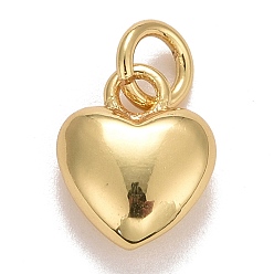 Chapado en Oro Real 18K Colgantes de latón chapado en oro real 18k, con anillos de salto, larga duración plateado, sin plomo y el cadmio, corazón, real 18 k chapado en oro, 9.5x7.5x3.5 mm, anillo de salto: 4.6x0.8 mm, 3 mm de diámetro interior