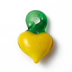 Yellow Handmade Lampwork Pendants, Heart, Yellow, 21~22x12~14x7~8mm, Hole: 2.5~5mm