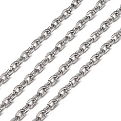 Stainless Steel Color 304 Stainless Steel Cable Chains, Unwelded, with Spool, Oval, Stainless Steel Color, 6.5x5.4x1.0mm, about 164.04 Feet(50m)/roll